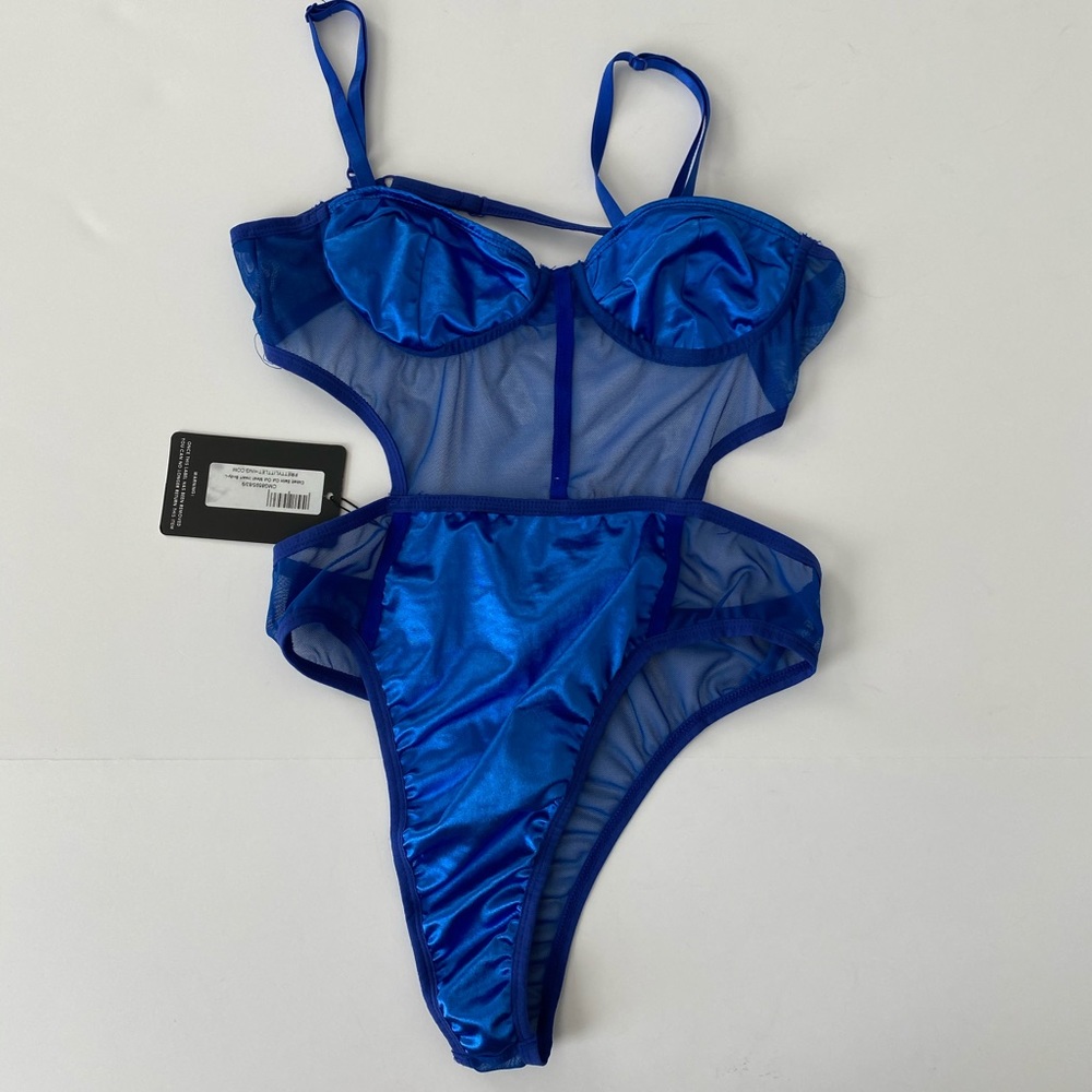 PLT Cobalt Satin Cut Out Mesh Insert Body - Picture 3 of 11